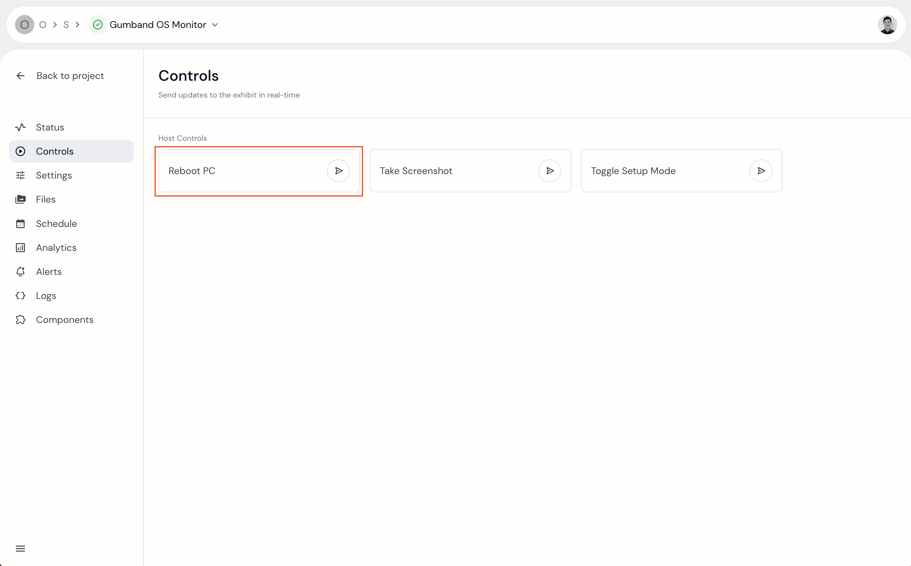 Restart the PC using the &quot;Reboot PC&quot; control to restart the OS Monitor.